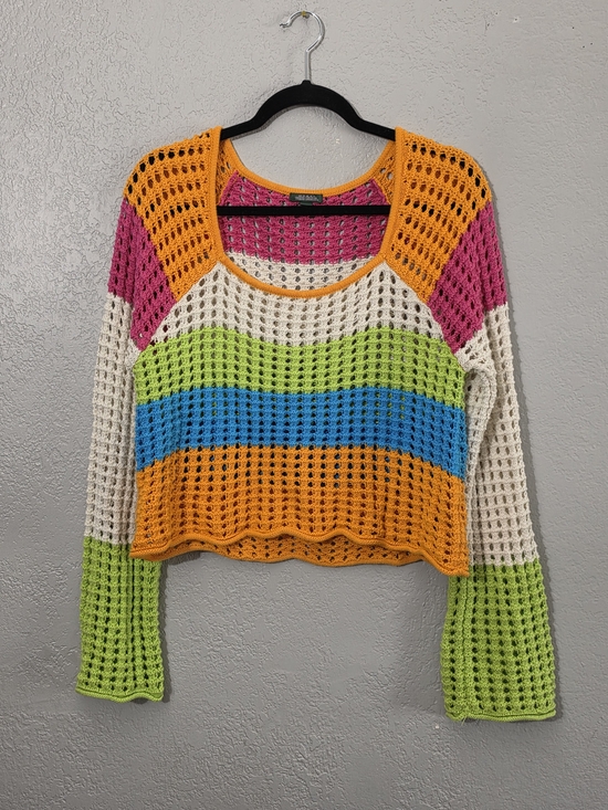 wild fable Tops - wild fable Multicolor Crochet Top Bell Sleeve Scoop Neck Womens Medium Oversized